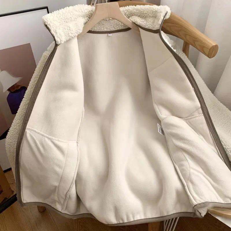 Fashion Lamb Plush Jacket Women's Autumn Winter New Pocket Zipper Long Sleeve Loose Stand Collar Comfort Warm Jacket for Women Fashion Lamb Plush Jacket Women's Autumn Winter New Pocket Zipper Long Sleeve Loose Stand Collar Comfort Warm Jacket for Women