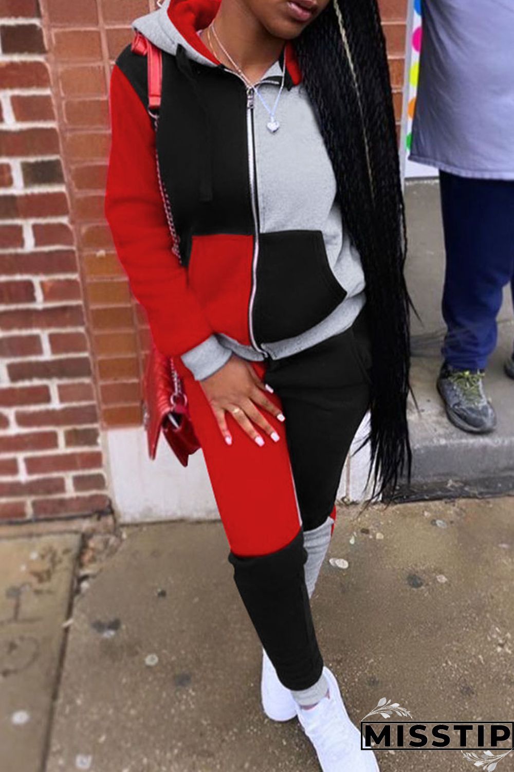 Grey Casual Patchwork Solid Pocket Hooded Collar Long Sleeve Two Pieces