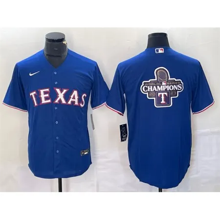 Men's Texas Rangers Royal 2023 World Series Champions Big Logo Cool Base Stitched Baseball Jersey KNGK