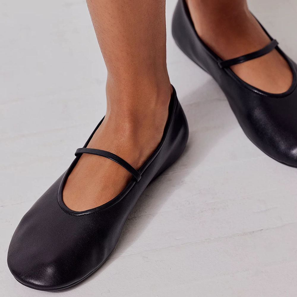 Black Vegan Leather Round Toe Flat Strappy Ballets Nicepairs