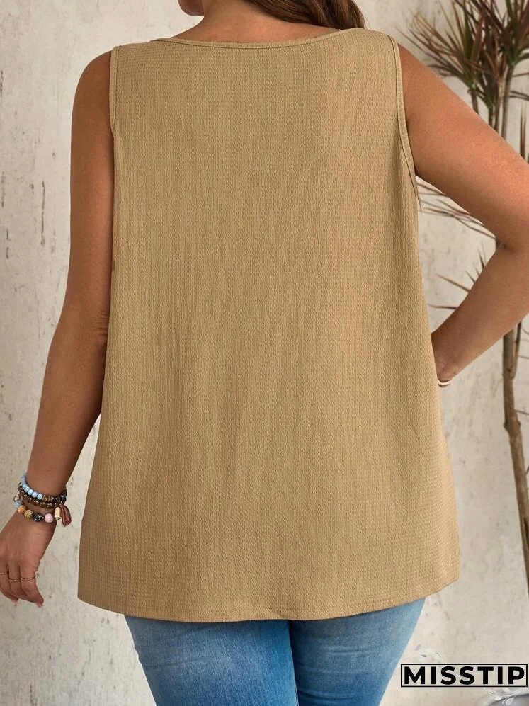 Women's Plus Size Solid Color Simple Daily Wear Sleeveless Tank Top