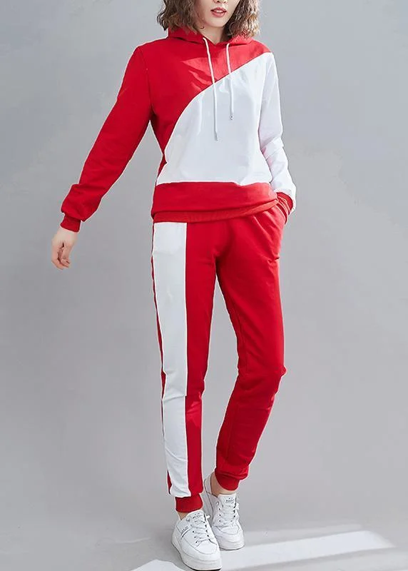 Color Matching Leisure Sports 2021 Spring Red Loose Fashion Suit