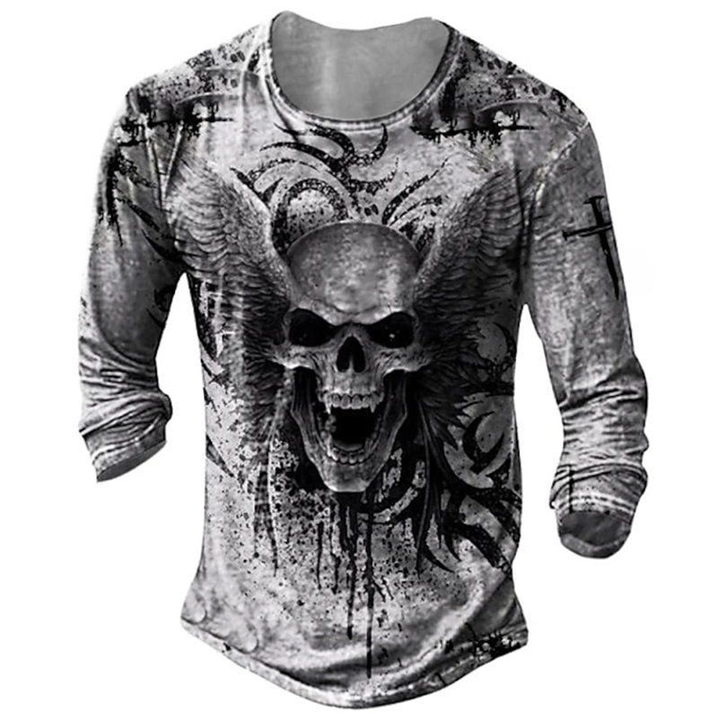 2023 Men's Long Sleeve Trend Retro Fashion Men's Y2K Top Street Style Crewneck Long Sleeve Printed Pirate Pattern Men's Clothes