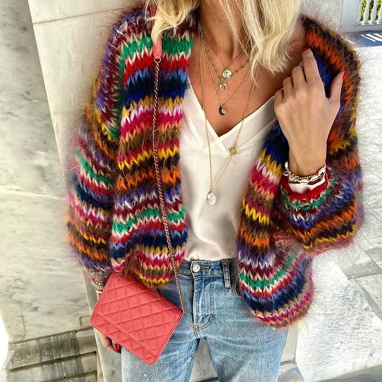 Casual Color-block Striped Sweater Cardigan
