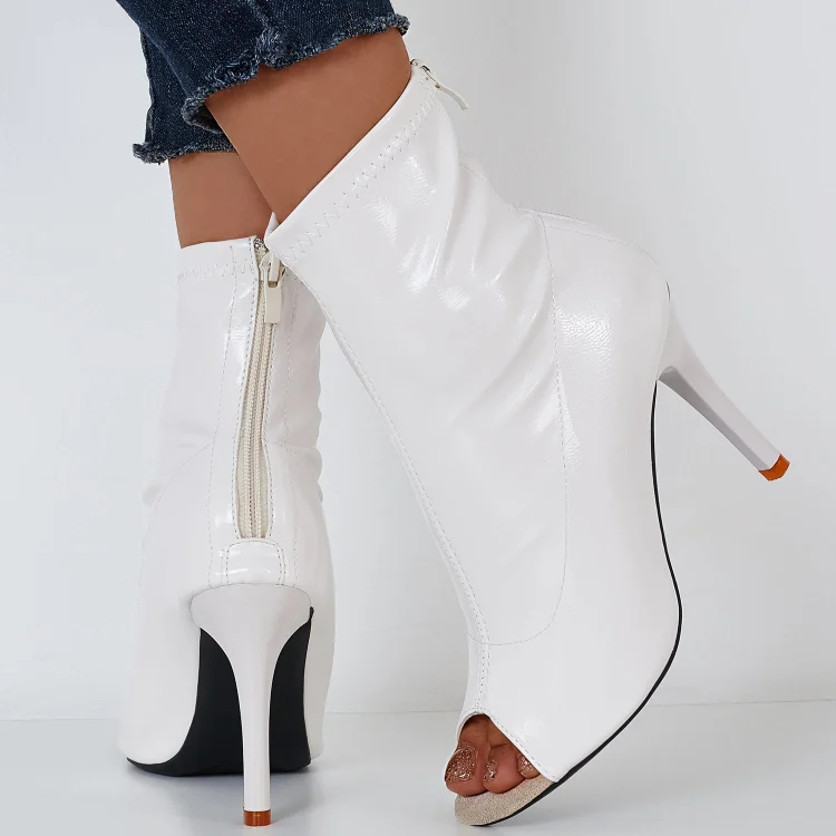 Peep Toe Stiletto High Heels Sock Boots Zip Up Ankle Boots