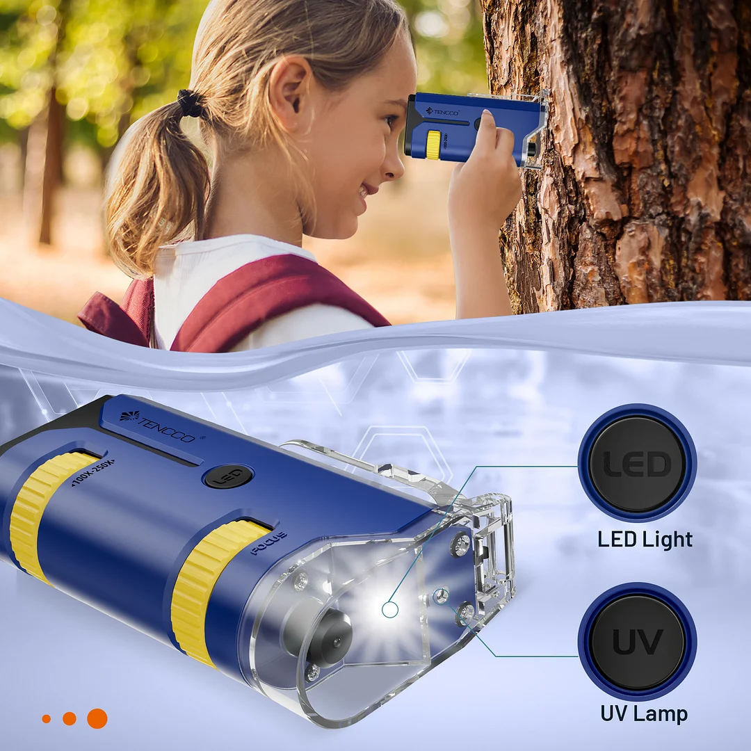 BEBANG 100X-250X Pocket Microscope, Portable Handheld Mini Microscope for Adults Kids （Blue）