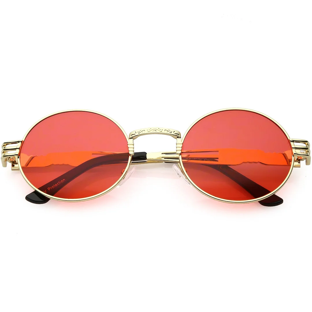 Steampunk Inspired Oval glasses Unique Engraved Metal Detail Color Tinted Lens 60mm