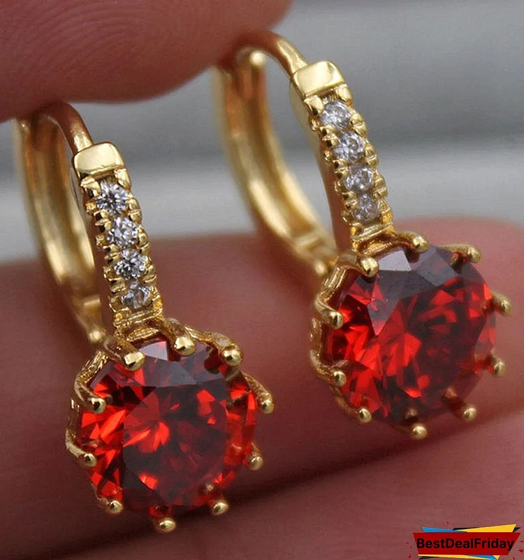 18K Yellow Gold Filled - 9MM Round MYSTICAL Rainbow Topaz Zircon Hoop Women Earrings 13 Color to Pick
