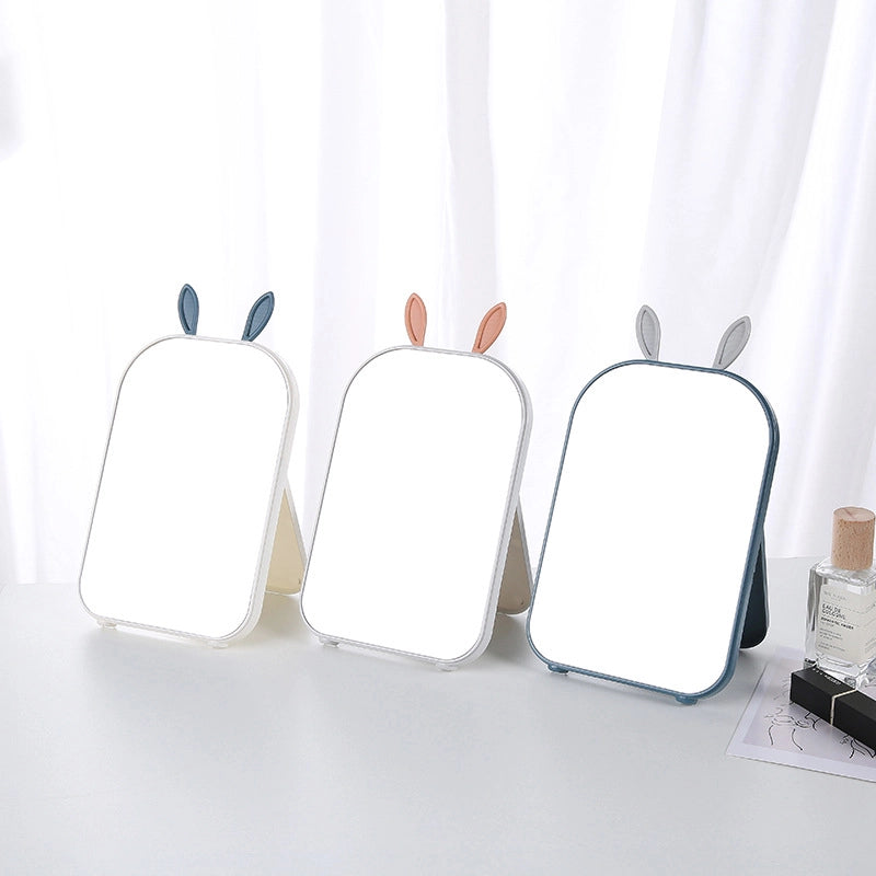 Desktop Makeup Mirror Rabbit Ear Dressing Mirror Portable Folding Desktop Princess Mirror Rectangular Mirror Simple Fashion Mirror