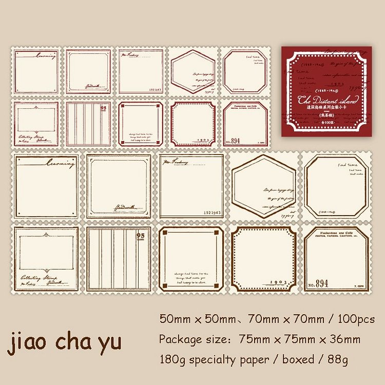 Journalsay 100 Sheets Vintage Border Boxed Small Card Material Paper DIY Junk Journal Decoration Memo Pad
