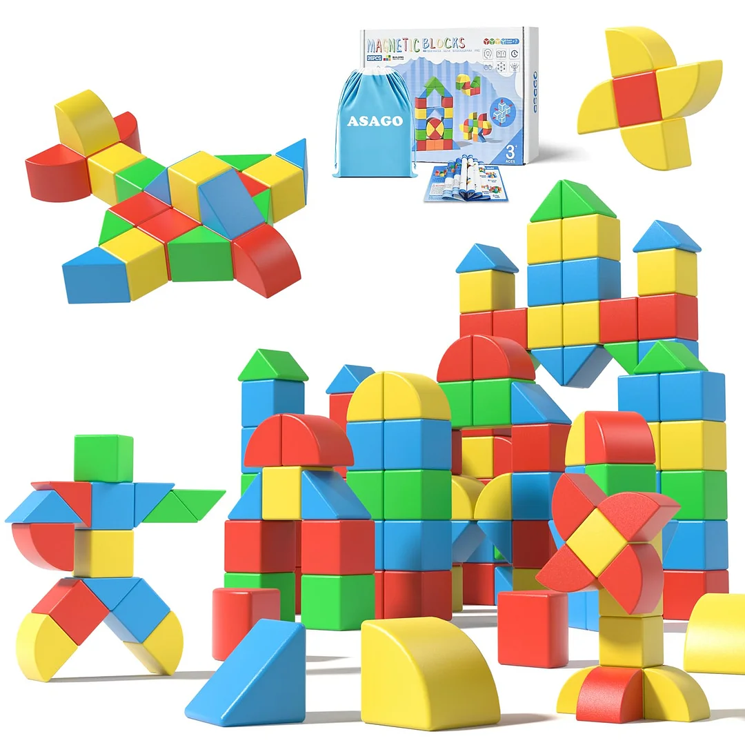 Asago Magnetic Blocks Toddler Toys 1.34 inch Large Magnet Building Block for Kids, 3D Preschool Educational Construction Cubes Kit, Sensory Montessori Toy for Boys Girls