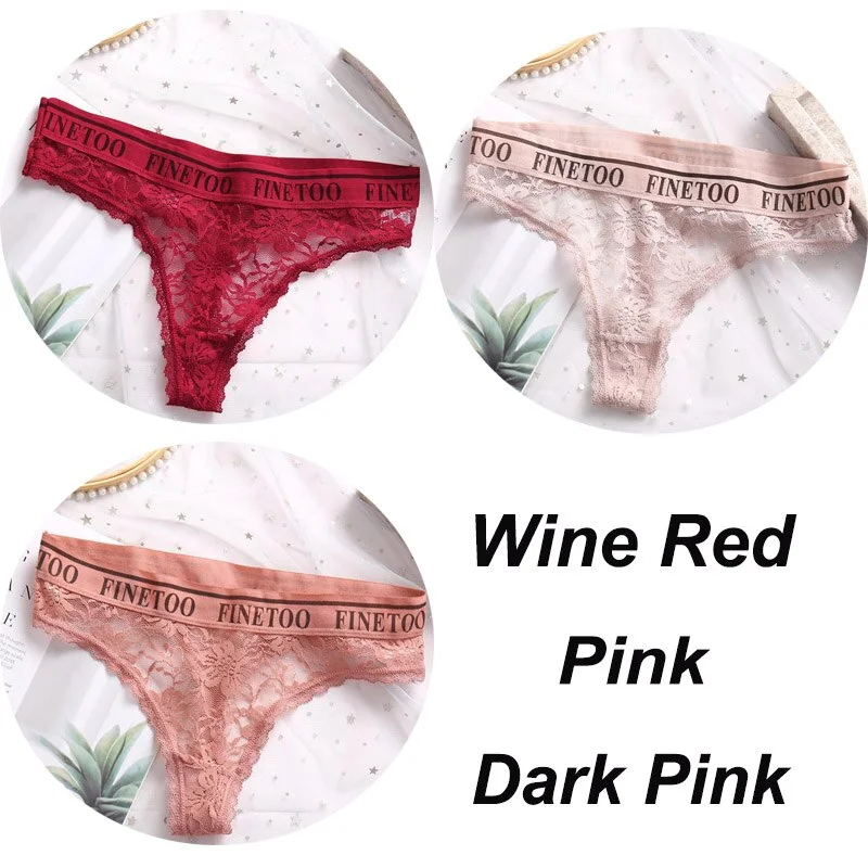 3PCS/Set Women Lace Panties Sexy G-string Underwear Female Underpants Floral Solid Color Briefs Lingerie Sexy Thong Panties M-XL