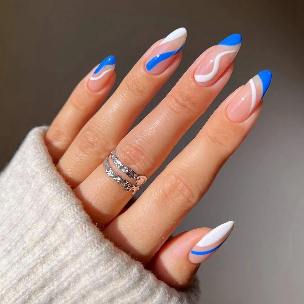 Applyw Fake Nails With Designs Detachable Almond False Nails Wearable French Stiletto Nails Full Cover Nail Tips Press On Nails