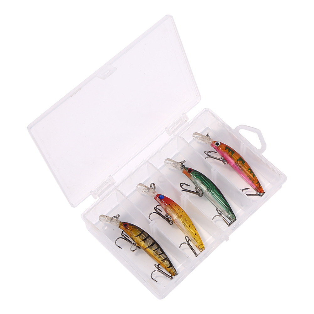 

4pcs Minnow Fishing Lures Bait with Treble Hooks Wobblers Fishing Tackle, 501 Original