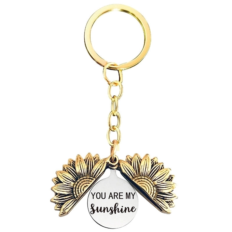 1 Piece Retro Letter Plant Flowers Metal Plating Keychain