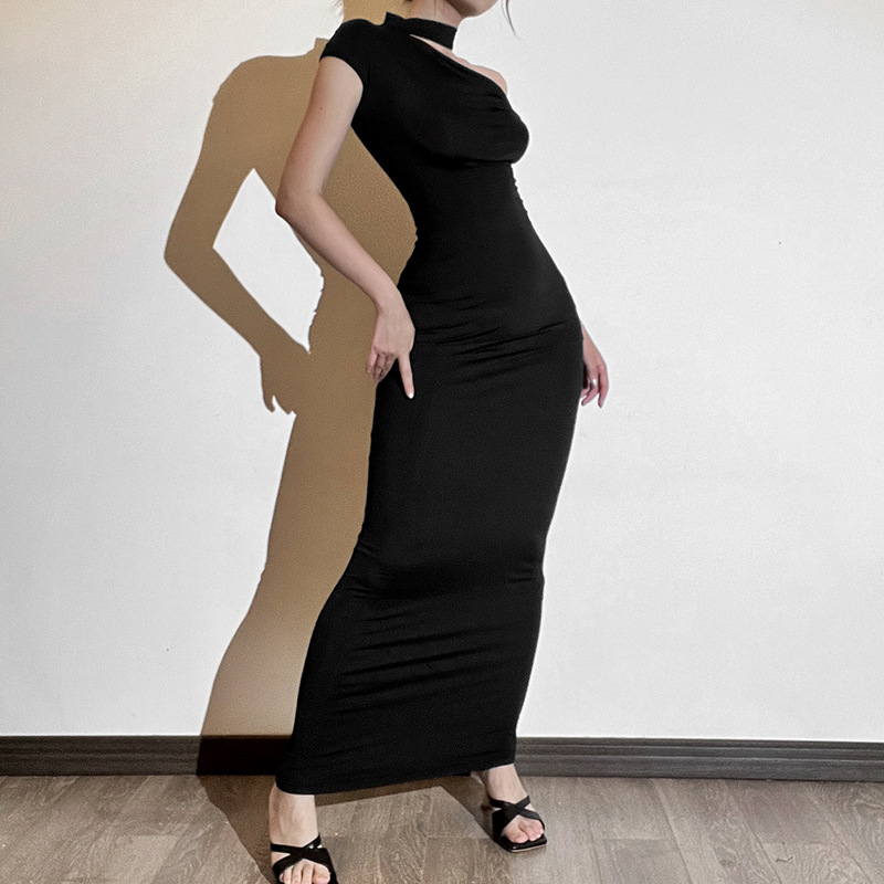 Ootddress Women's Off The Shoulder Elegant Slope O Neck Maxi Dress Sexy Short Sleeve High Waist Slim Fit Club Party Dress Femme 2025
