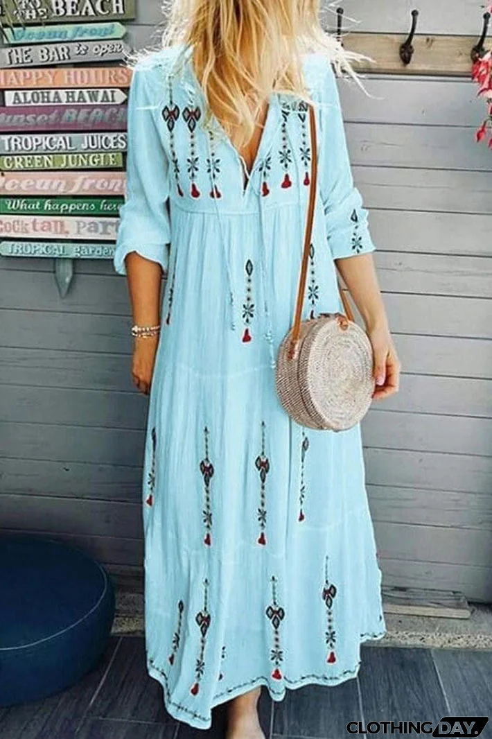 Spring Summer Casual Women Print Long Dress