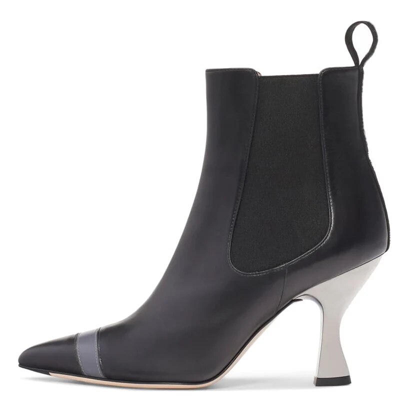 TAAFO Black Pointed Toe High Spool Heels Woman Booties Elastic Ankle Boots Ladies Shoes