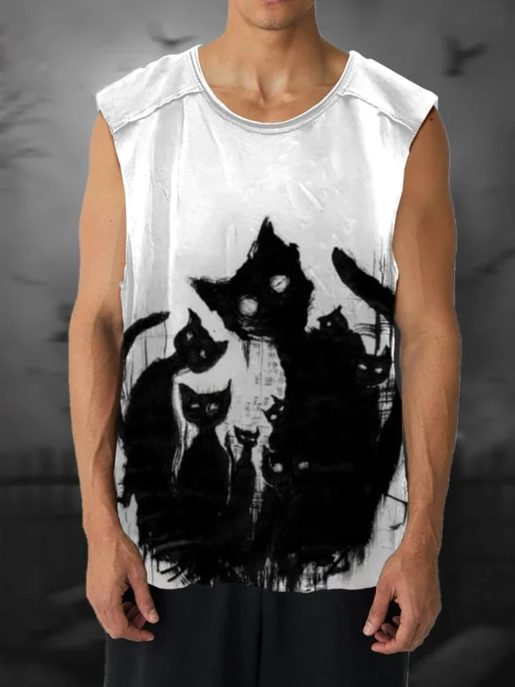 Ghost Cat Print Casual Tank Top