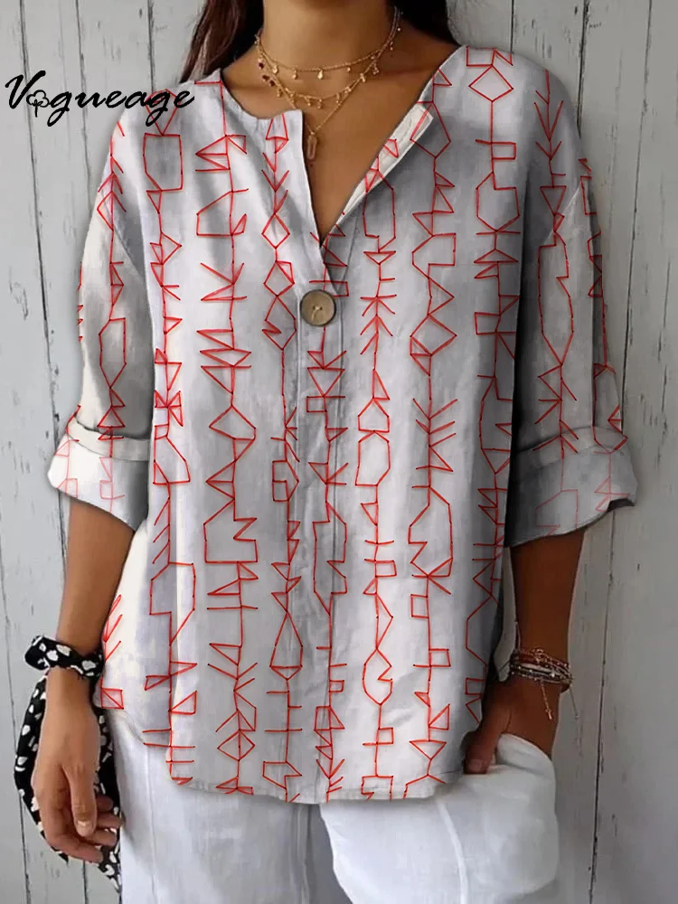 Fashion Art Creative Simple Line Pattern Printed Cotton And Linen Shirt