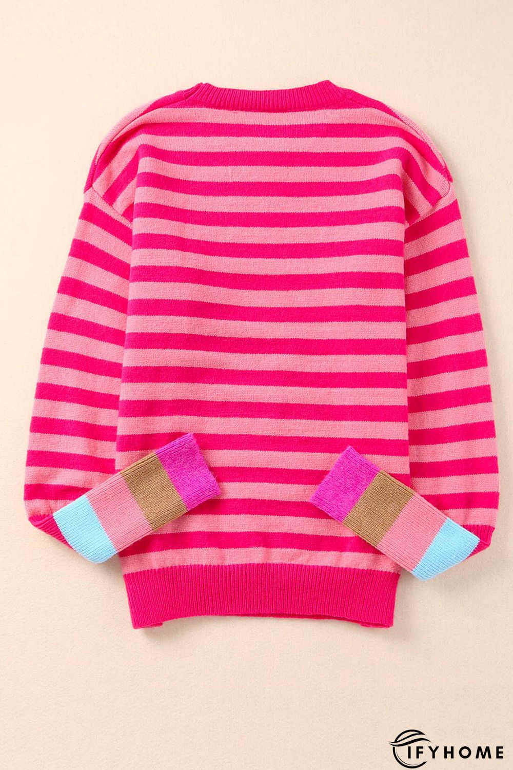 Rose Striped Long Sleeve Pullover Sweater | IFYHOME