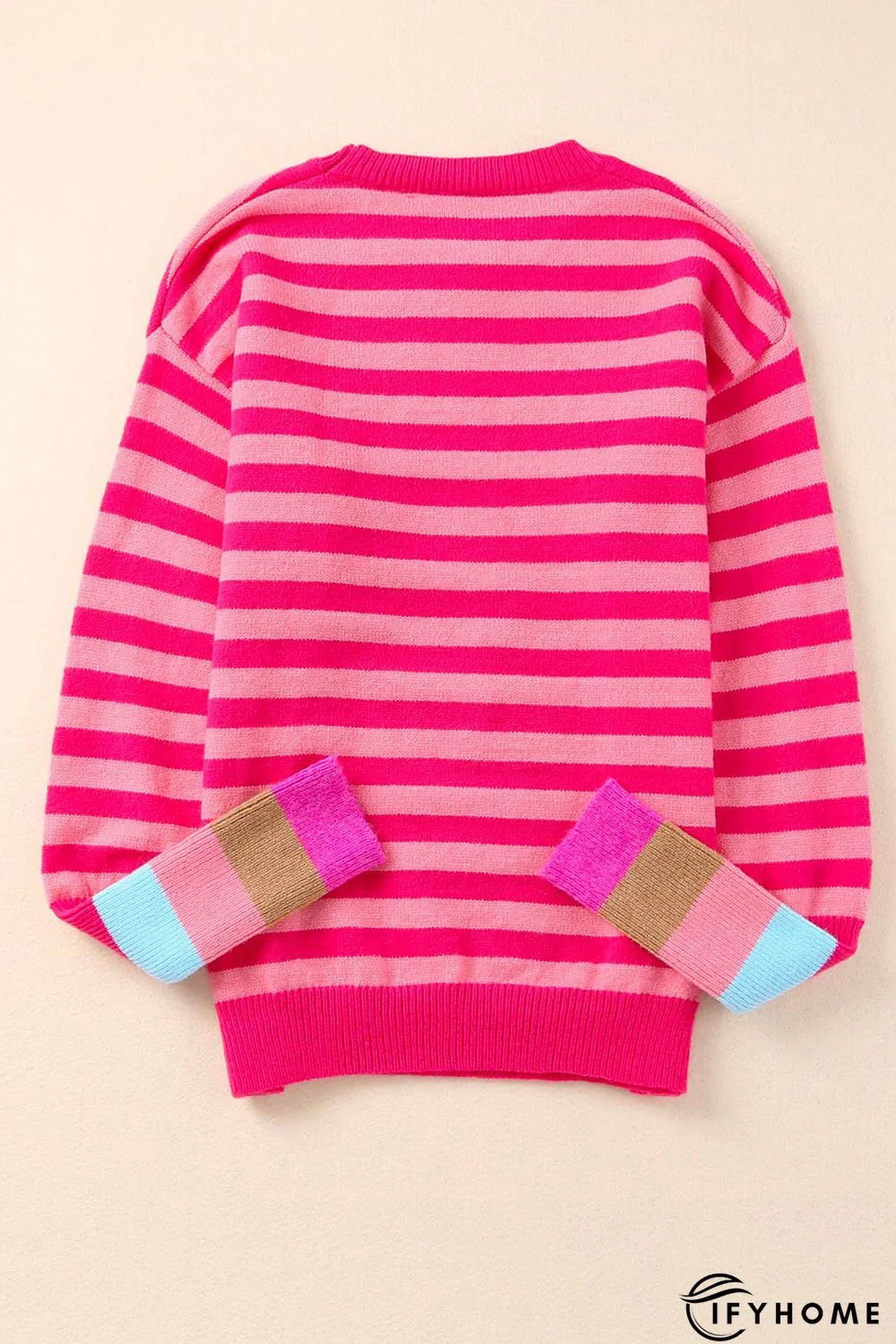 Rose Striped Long Sleeve Pullover Sweater | IFYHOME
