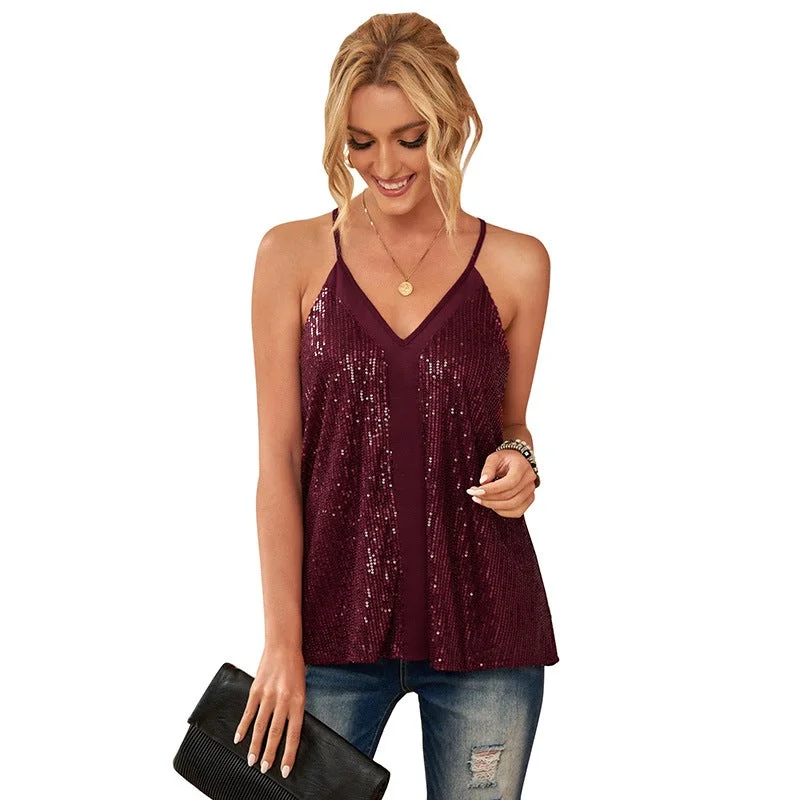 Women's Tank Top Lace Sequin Camisole Base Vest