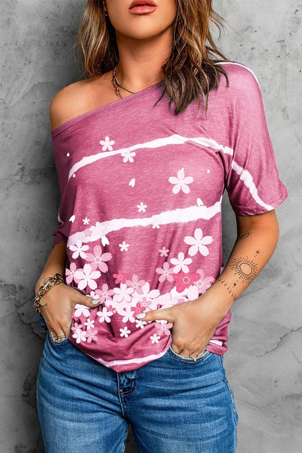 Cherry Blossom Tie-dye Print Loose T-shirt