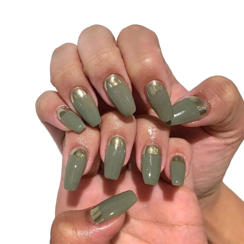 24pcs French False Nails Gradient Hit Color Fake Nail Press On Nail Manicure Nail Art Decoration Fullcover Tips With Glue-Nail Inspo