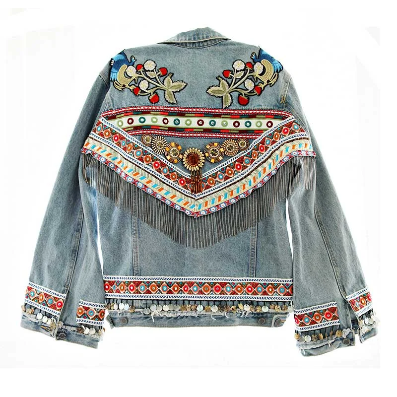 Women Embroidered Denim Jacket 2021 New Spring Vintage Long Sleeve Coat Festival Runway Embellished Coats Chic Ladies Chaqueta