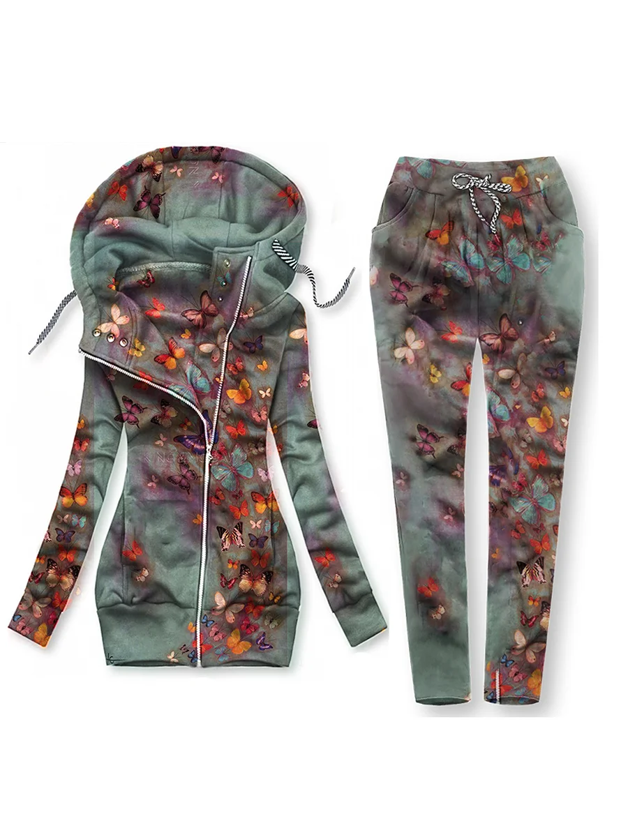 Women's Contrast Print Casual Hoodie Set