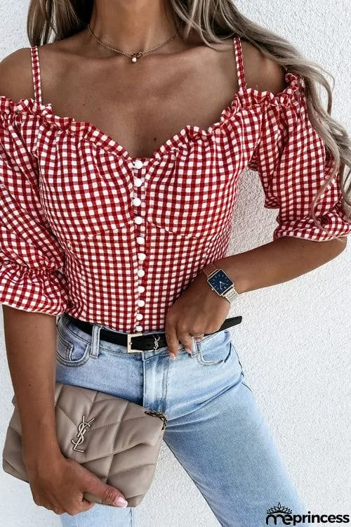 Chic Boat Neck Button Blouse