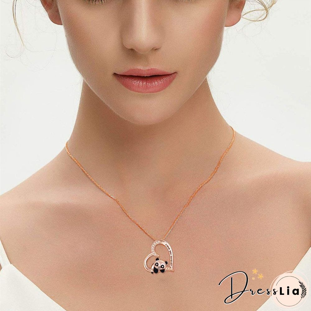 925 Sterling Silver Necklace - I Love You Forever Jewelry Gifts for Women/Daughter/Lover Panda Necklace Cute Heart Animal Pendant Panda Necklace