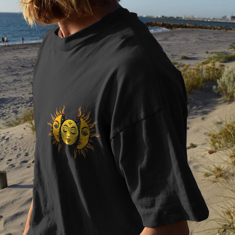 Men Fashion Abstract Hippie Sun Print T-shirt