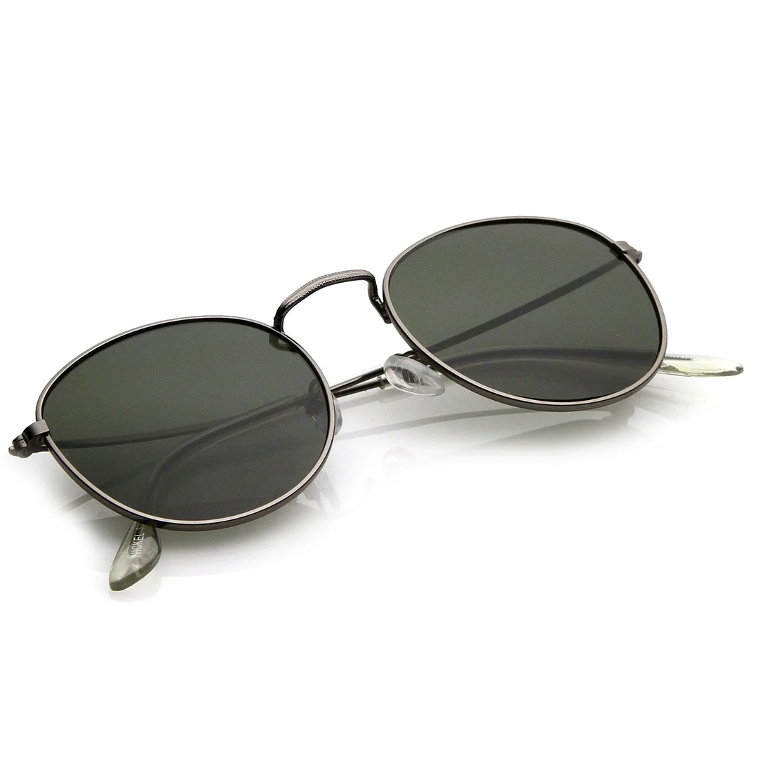 Classic Full Metal Frame Slim Temple Round glasses 45mm