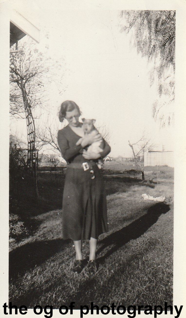 A Woman And Her Dog FOUND Photo Poster painting Original BLACK and WHITED 712 2