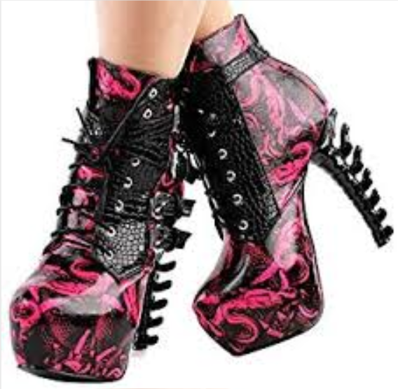 Custom Made Pink and Black Lace Up Platform Boots |FSJ Shoes