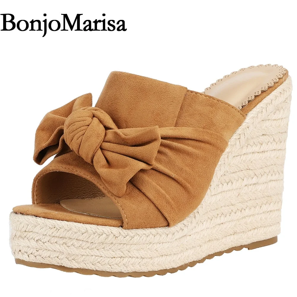 Sweet Butterfly Knot Slip On Sandals Fashion Summer Espadrille Wedge Heeled Shoes Woman Open Toe Platform Party Casual Sandals