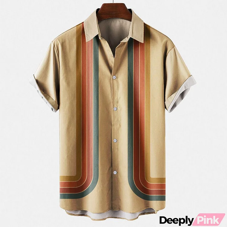 Men Summer Fashion Casual Stripe Pattern Lapel Short Sleeve Plus Size POLO Shirt