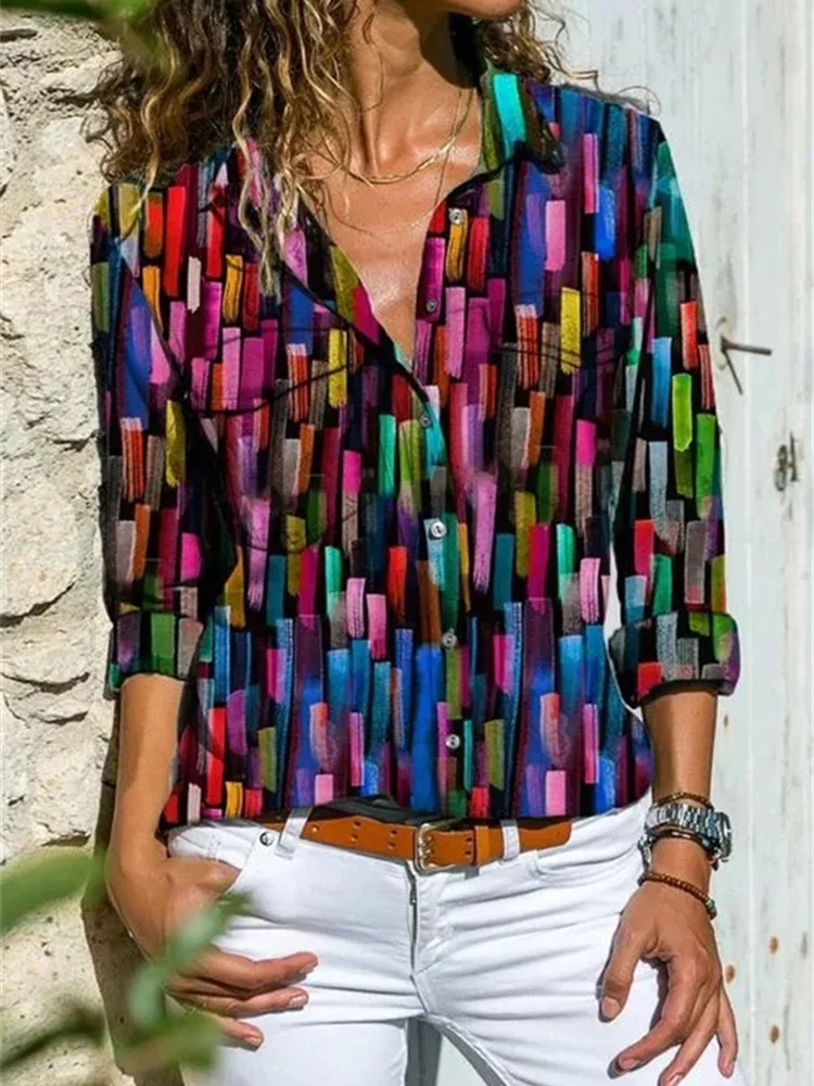 Colorful Striped Art Graphic Blouse