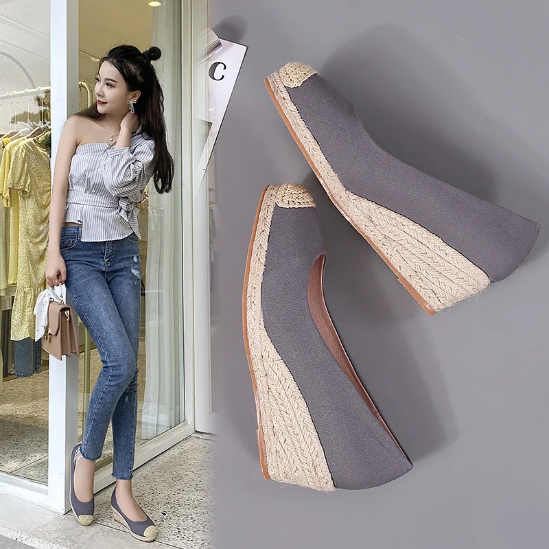 Wongn Wongn Slope And Fisherman Shoes Female 2023 New Four Seasons Canvas High Heels With A Single Shoe