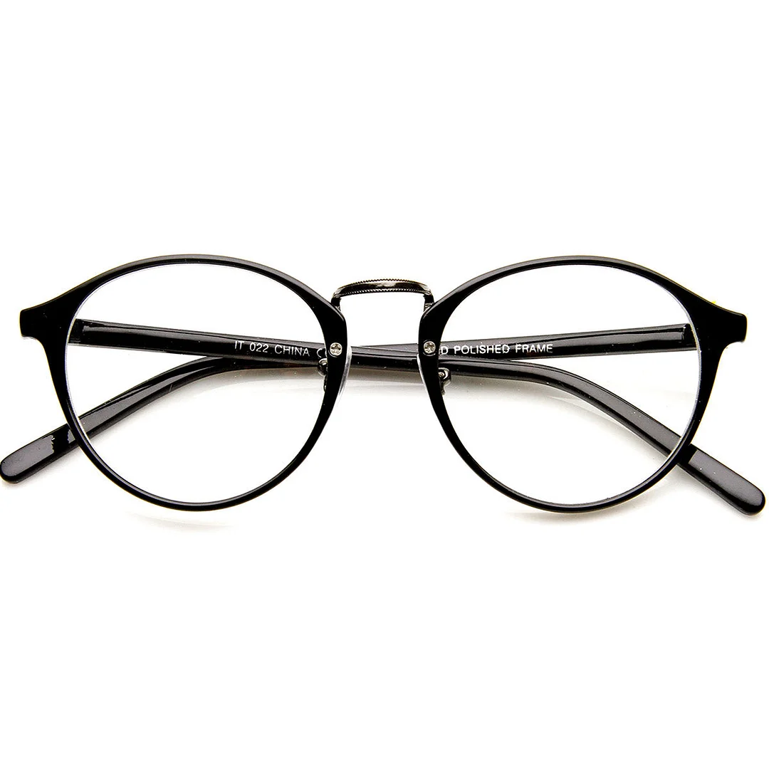 Vintage Inspired Horned Rim Metal Bridge P3 Clear Lens Glasses