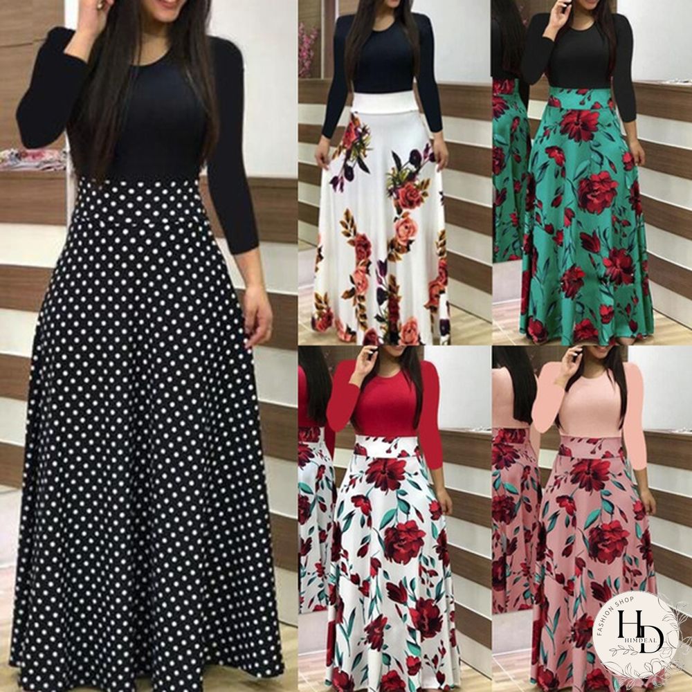 Autumn Winter Women Fashion Long Sleeve Dress Floral Printed Loose Dresses