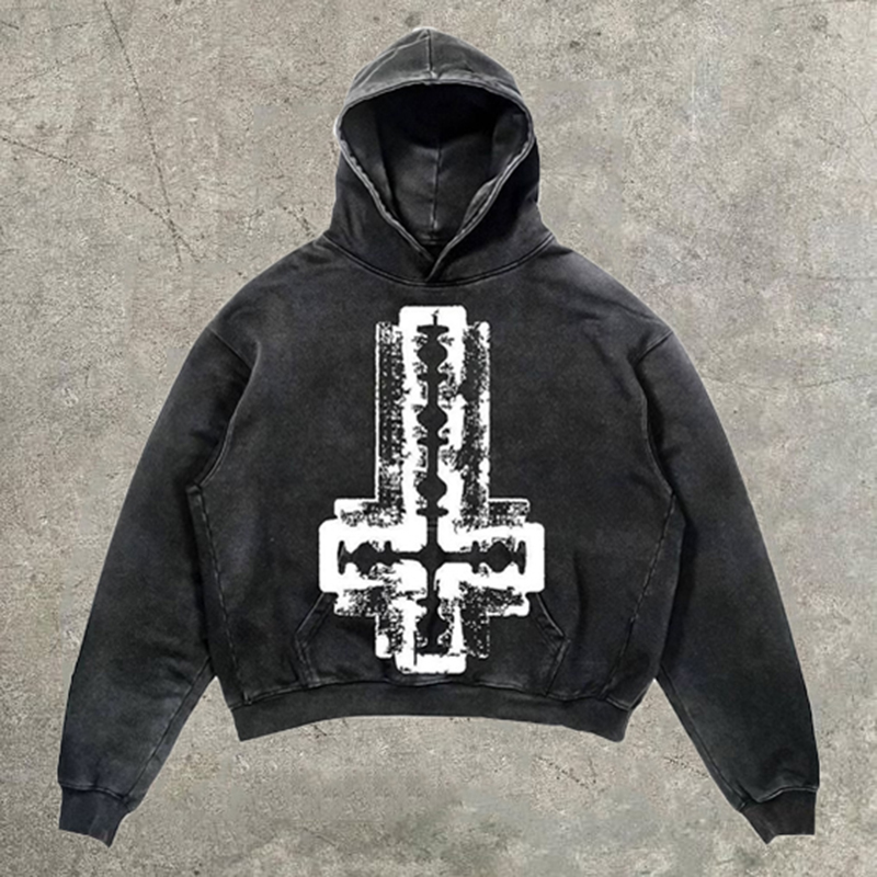 Vintage Jesus Cross Faith Graphic Acid Washed Oversized Hoodie