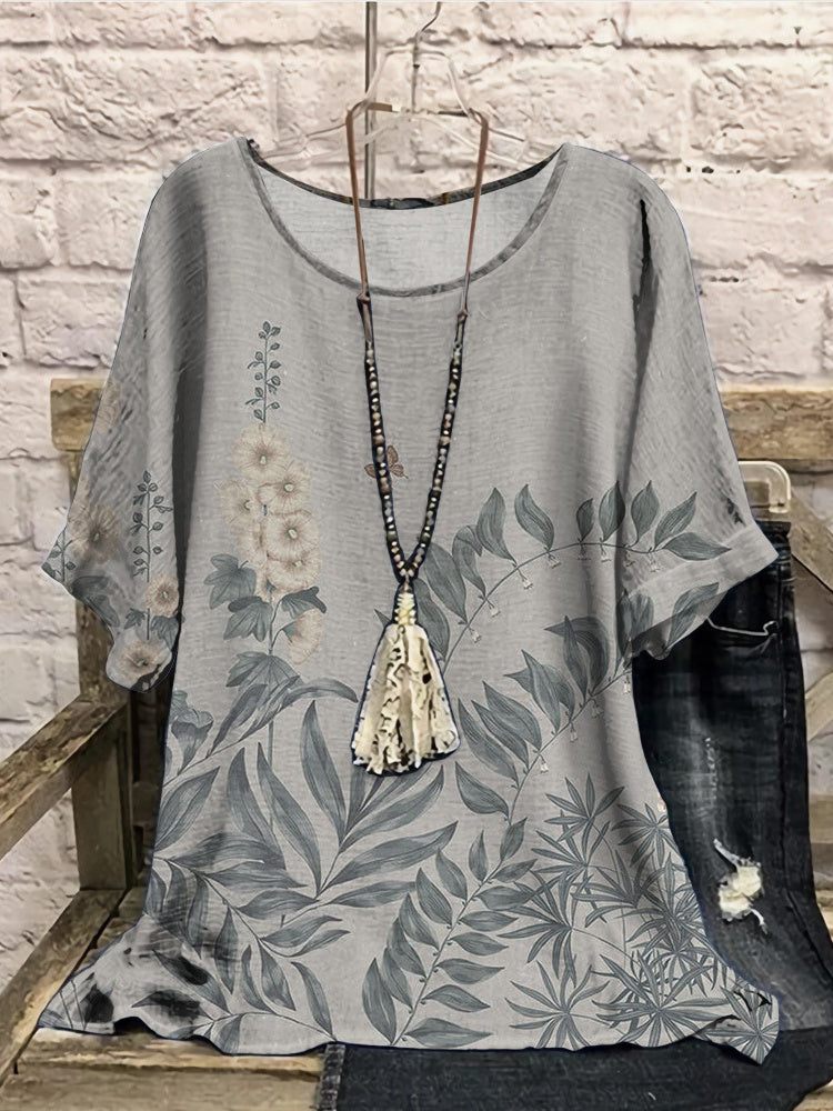 Women Long Sleeve V-neck Graphic Floral Printed Top