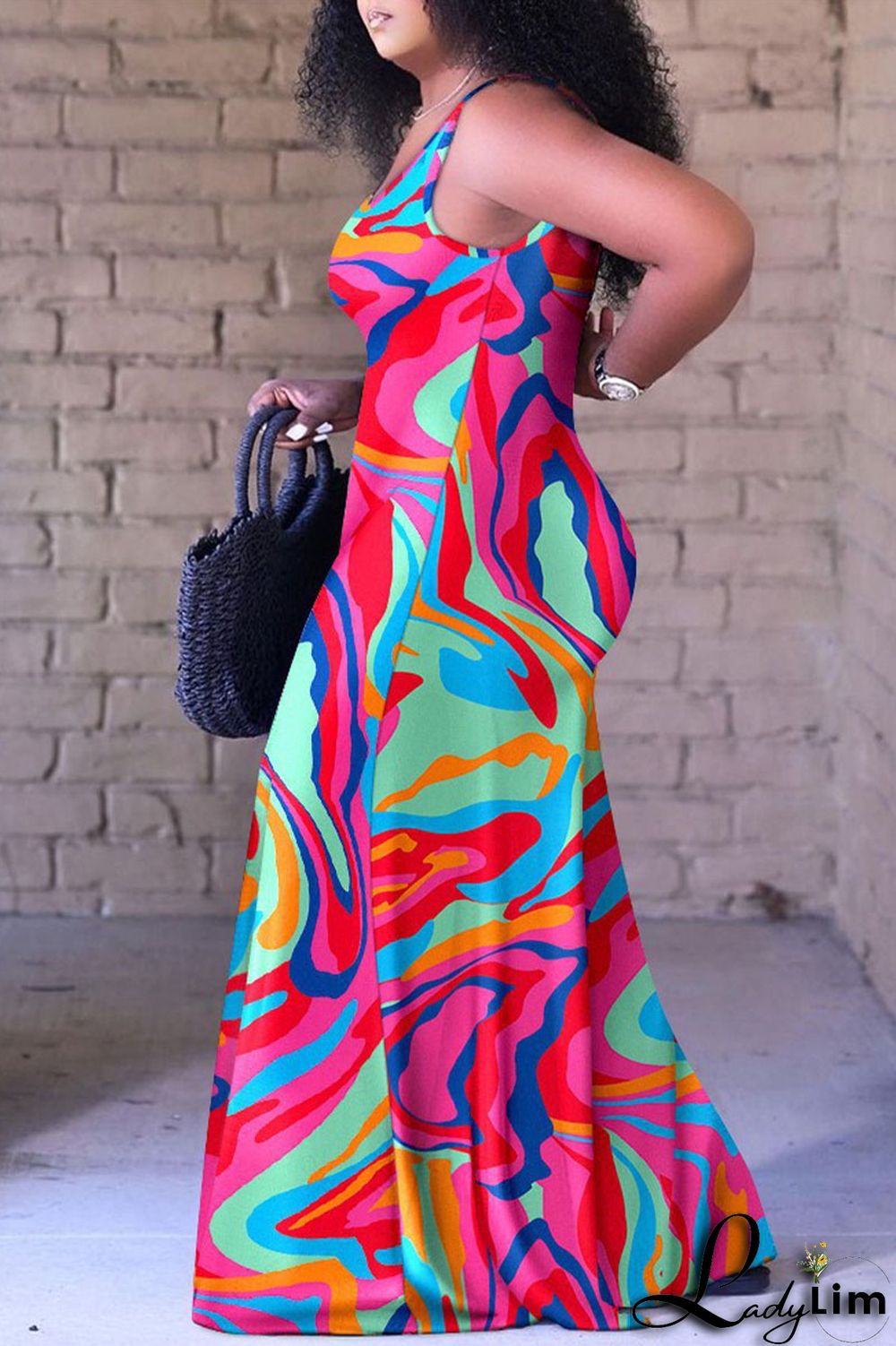 Black White Casual Street Print Spaghetti Strap Loose Jumpsuits