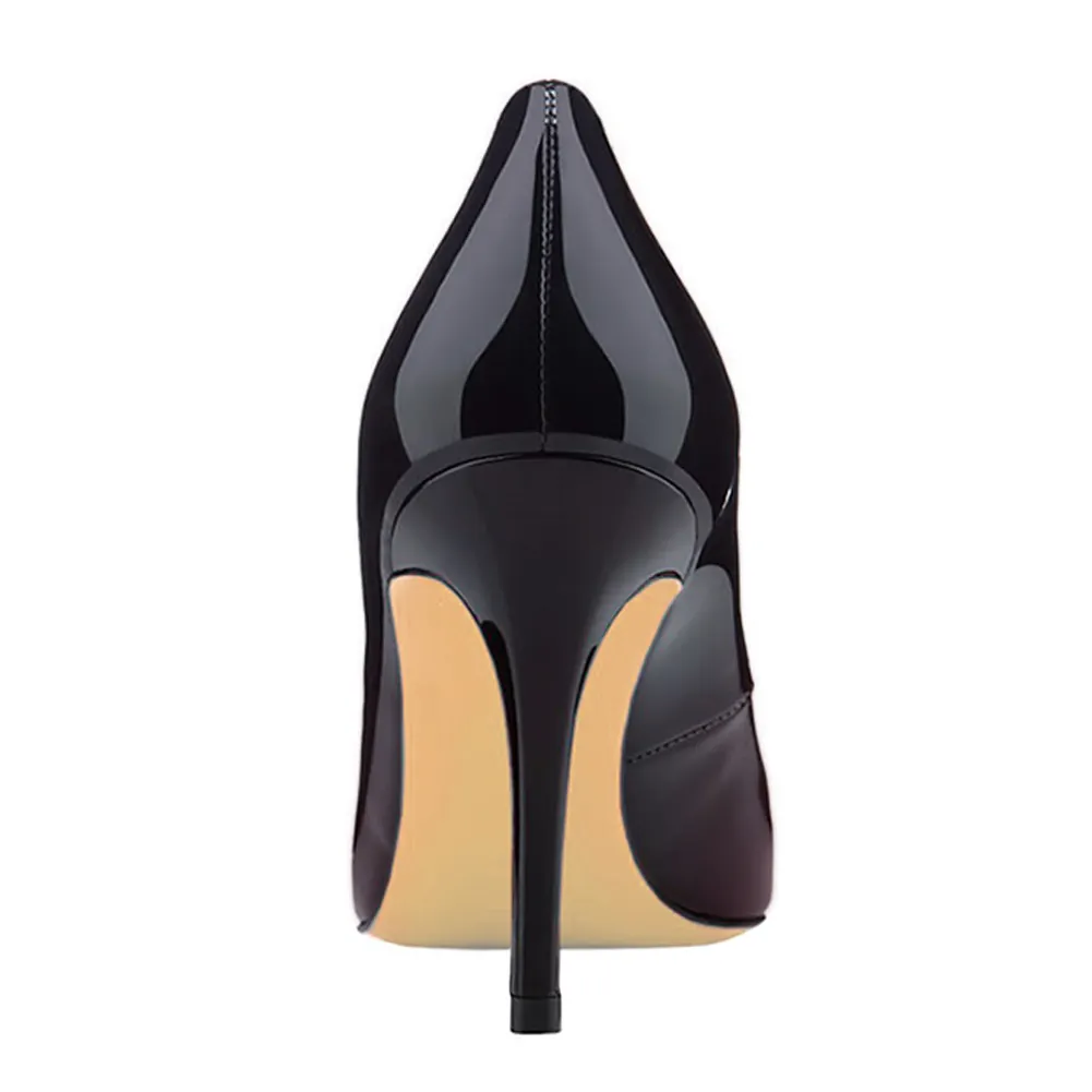90mm Middle Heels Pointy Toe Pumps Black Wine Gradient Color Patent-vocosishoes