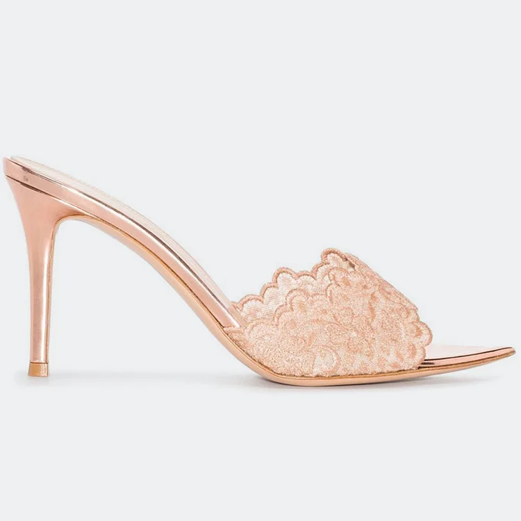 Lace Patchwork Elegant Pointed Toe Slip On Stiletto Heels
