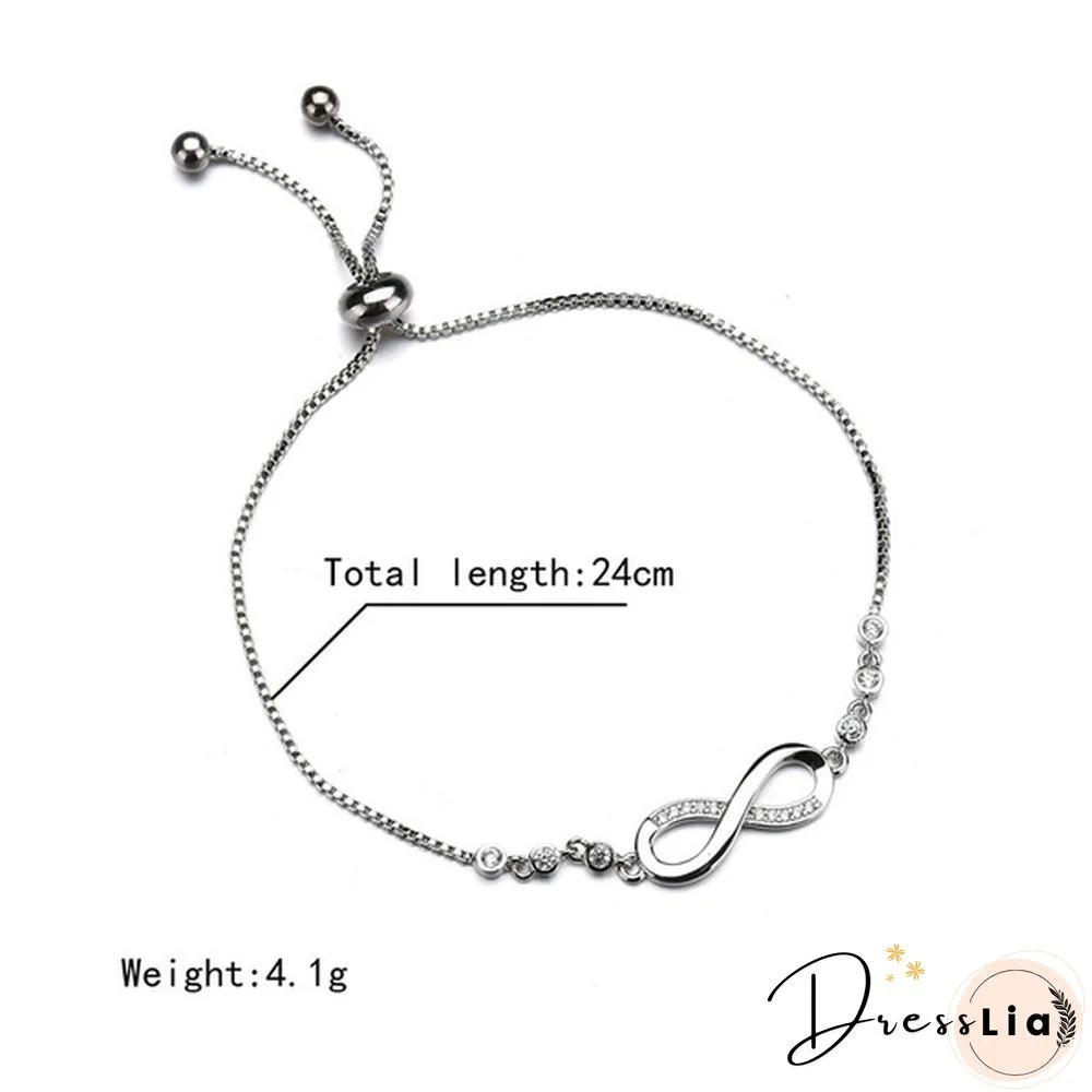 1Pc New Arrival 925 Sterling Silver Charm Bracelet Jewelry Infinity Eight Crystal Diamond Link Chain Bracelet Ankle Bracelets for Women