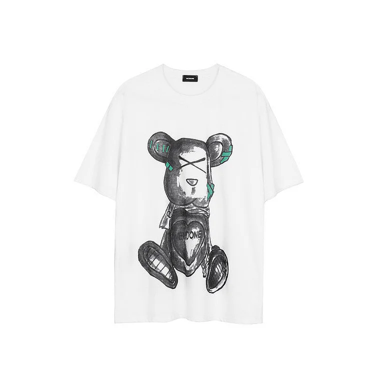 We11done T Shirt Bear Printed Loose Casual Loose Men's and Women's Short Sleeve